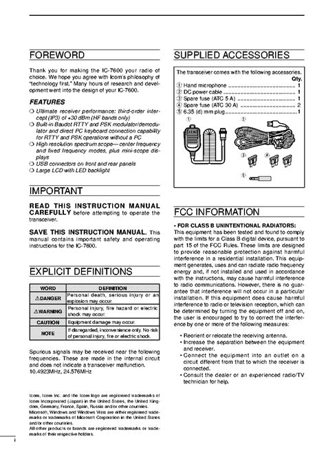 ICOM IC-7600 USER MANUAL Service Manual download, schematics, eeprom ...