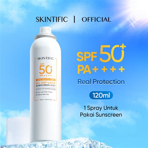 Jual SKINTIFIC All Day Light Sunscreen Spray SPF50 PA++++ Sunscreen Mist Anti UV UVA UVB 120ml ...