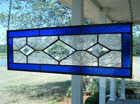 Stained Glass Window Panel Deep Blue Transom Beveled | Etsy