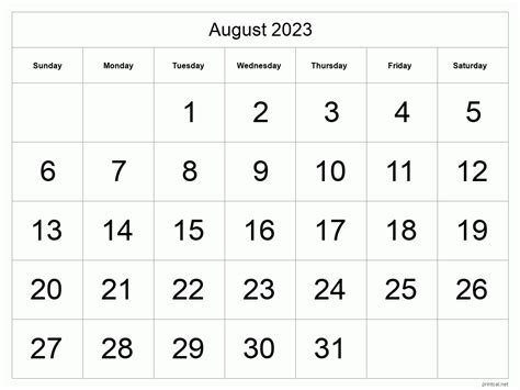 Free August 2023 Calendar Template - Printable Templates Free