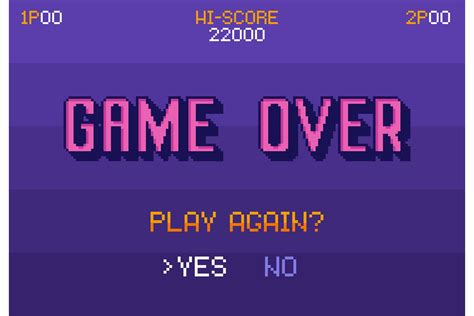 Pixel art Game Over screen. Play again question with yes no (2283973) | Illustrations | Design ...