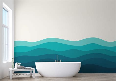 Ocean Wave Blue Wallpaper Abstract Wave Wallpaper Peel and - Etsy