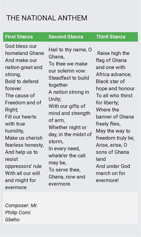 Ghana National Anthem in Green and White