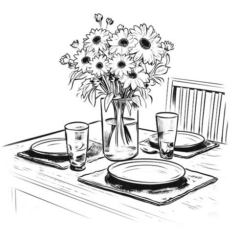 Premium AI Image | there is a vase of flowers on a table with plates ...