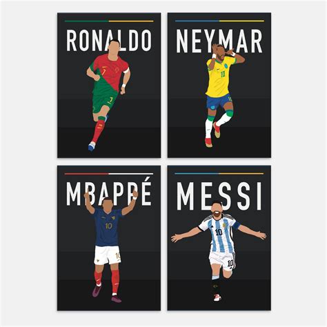 Messi Ronaldo Mbappé Neymar Poster Set World Cup Black Background ...