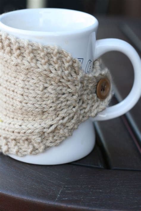 Plain buttoned mug cozy back | Crochet mug cozy, Knit coffee cozy pattern, Mug cozy pattern