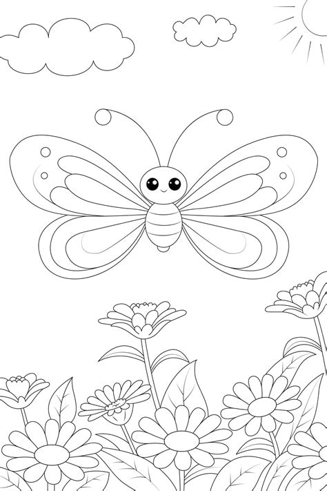 Premium Vector | Coloring page a butterfly in the garden