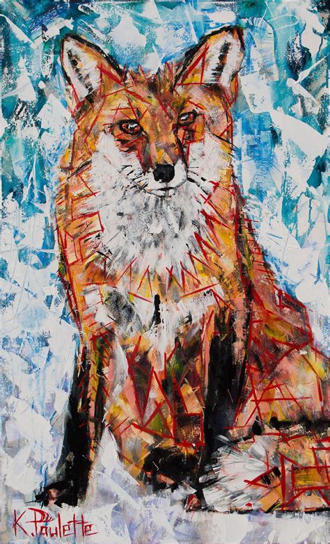 Fox Painting Abstract Animal Art Original Acrylic Canvas - Kent Paulette