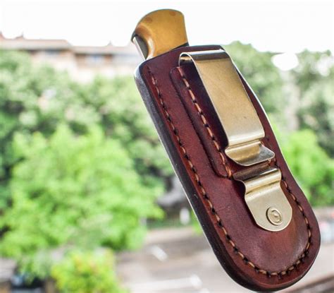 Belt clip leather sheath for Buck 110 folding hunter, folding knife case, pocket knife leather ...