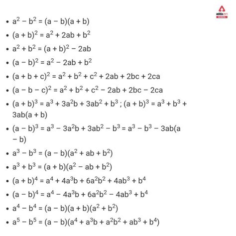 All Algebraic Identities Formulas PDF for Class 10 | Algebra formulas ...