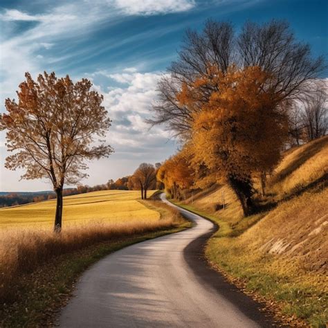 Premium AI Image | Autumn landscape with road and trees in the countryside