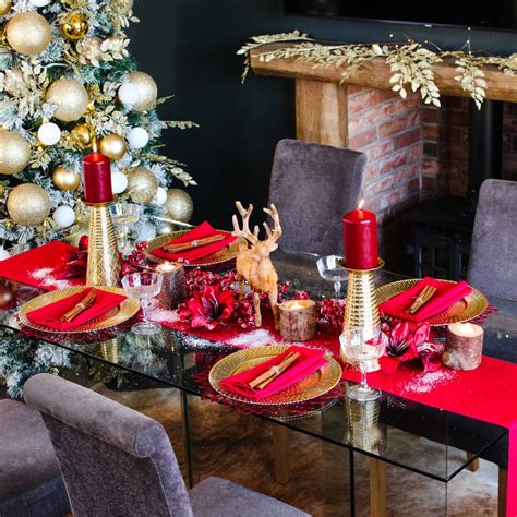 Luxury Christmas Tablescape Red & Gold Christmas Decor Christmas Table Centrepieces Decoration ...