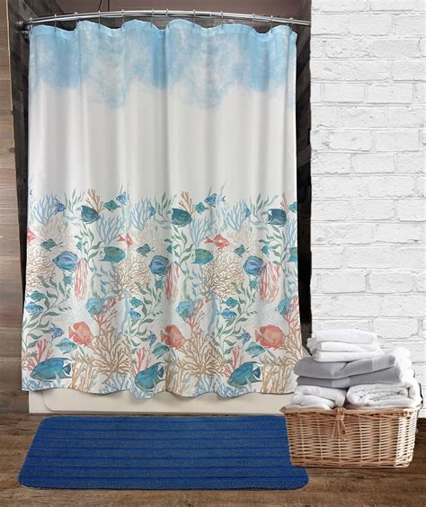 Watercolor Fish Blue KGRN Shower Curtain