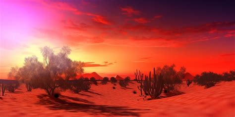 Premium AI Image | A desert scene with a sunset and a desert scene.