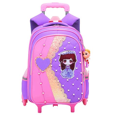 Waterproof Children Trolley School Bag Backpack Wheeled School Bag For Grils Kids Wheel ...