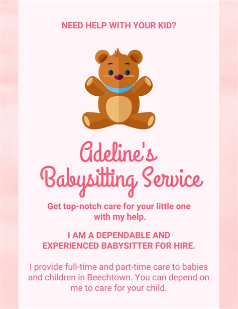 Babysitting Service Flyer Template - Venngage