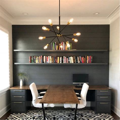 light fixture + gray shiplap wall | Home office design, Home office ...