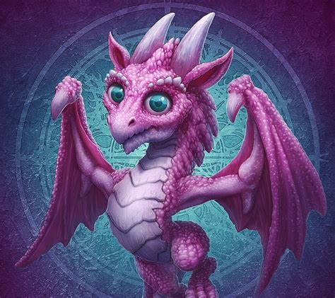 Pink baby dragon, cute, kerem beyit, fantasy, luminos, dragon, baby ...