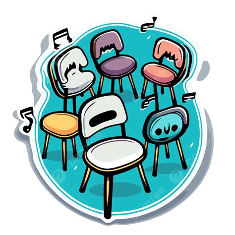 Cartoon Drawing Doodle Sticker With Cartoon Chairs And Music Notes Illustration Vector Clipart ...