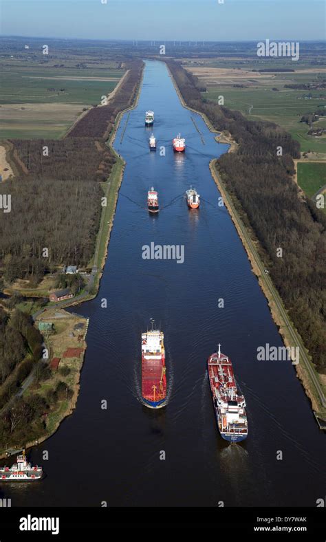 Ship traffic on the Kiel Canal or Nord-Ostsee-Kanal, Brunsbüttel, Schleswig-Holstein, Germany ...