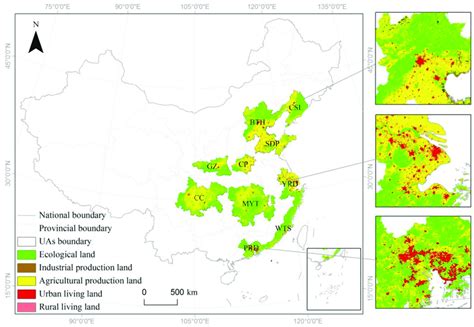 Overview of study area and spatial pattern of ecology–production–living... | Download Scientific ...