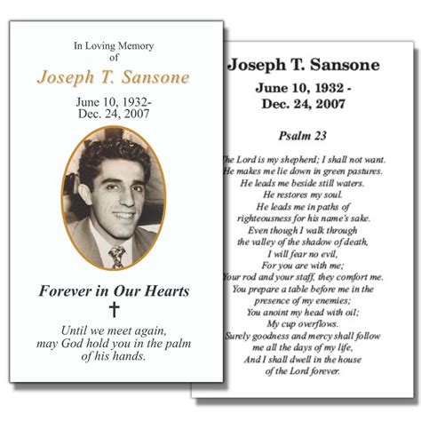 Funeral Memorial Prayer Cards - Photo Laminated