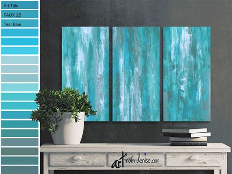 Large triptych abstract, 3 piece wall art canvas, Gray & teal wall art above bed, Decor over ...