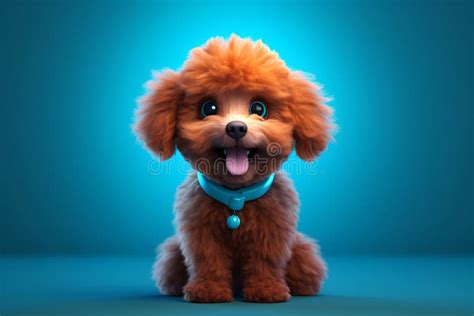 Cute Poodle Cartoon Character, Brown Toy Poodle Dog on Blue Gradient Background. Generative AI ...