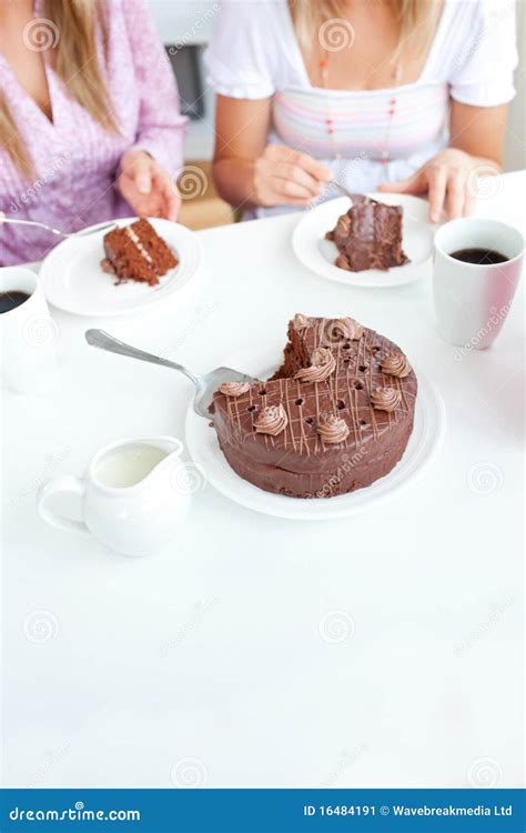 Close Up Of Two Women Eating Chocolate Cake Stock Image - Image: 16484191