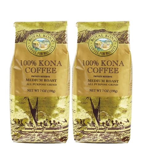 Royal Kona Coffee 100% Hawaiian Kona, Private Reserve, Medium Roast Ground Coffee, 7 Oz, 2 Pack ...