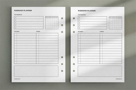 Weekend Planner template. Free printable planner insert.