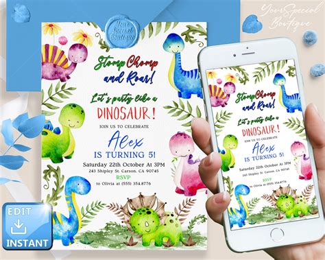 Dinosaur Birthday Invitation Dino Birthday Invitation 3rd - Etsy