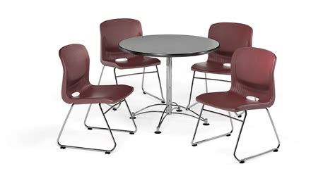 OFM Multi-Use Break Room Package, 36" Round Table with Plastic Stack Chairs, Gray Nebula Finish ...