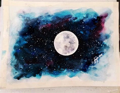 Cielo nocturno con luna llena con acuarela | Moon painting, Watercolor ...