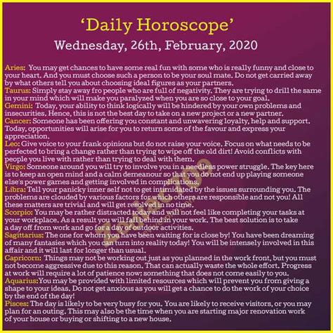 26th February 2020 Daily Horoscope - Revive Zone