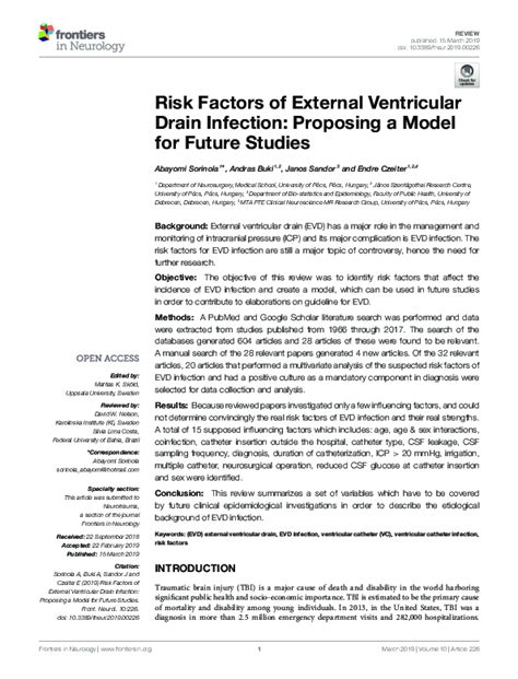 (PDF) Risk Factors of External Ventricular Drain Infection: Proposing a ...