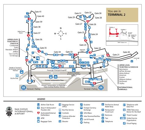 Terminal 2 layout of San Diego International Airport. Airport layouts of United States ...