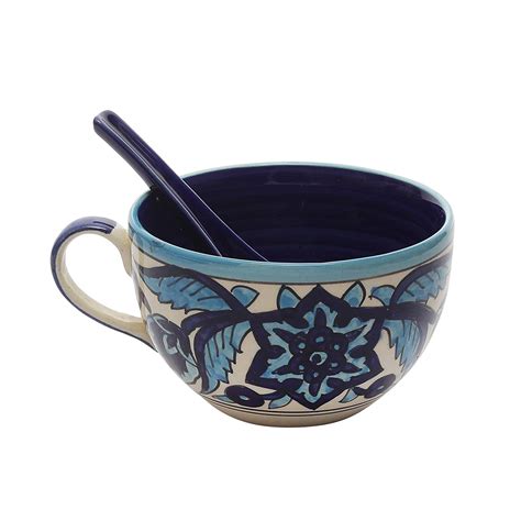 Handcrafted Double Glazed Rich Blue Morroccon Soup Bowls with Spoon Set-Pack of 2 Buy Online at ...