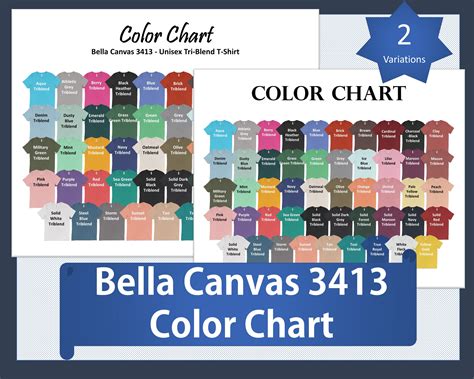 Bella Canvas 3413 Color Chart Bella Canvas Mockup Unisex T-shirt Mockup Flat Lay Size Chartcolor ...