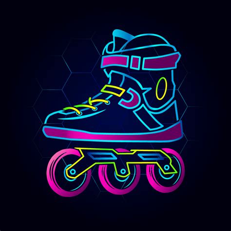 Rolling skate neon art logo. Inline skater colorful design with dark ...