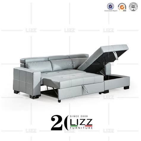 White Leather Corner Sofa Bed With Storage | Baci Living Room