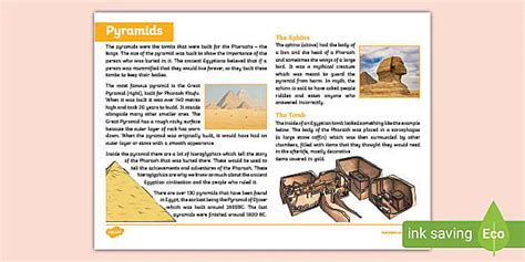 Egypt History for Kids - The Pyramids Information Print Out