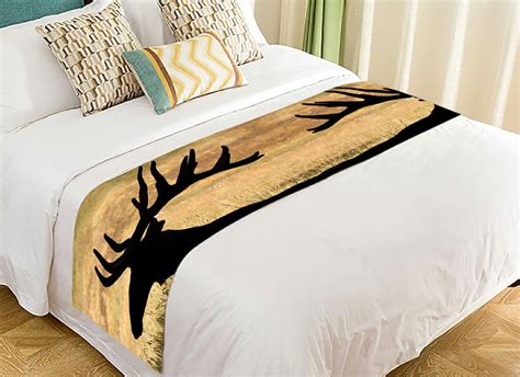 ABPHQTO Huge Bull Elk With Velvet Antlers Bed Runner Bedding Scarf Bed Decoration 20x95 inch ...