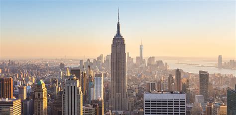 New York City Manhattan skyline in sunset. - Skyview