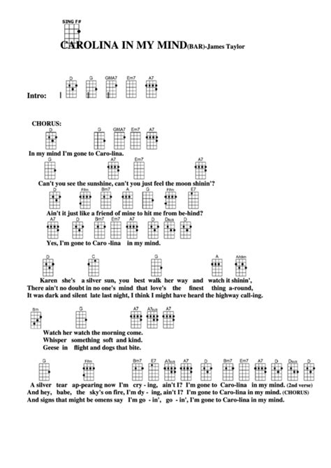 Carolina In My Mind (Bar) - James Taylor Chord Chart printable pdf download