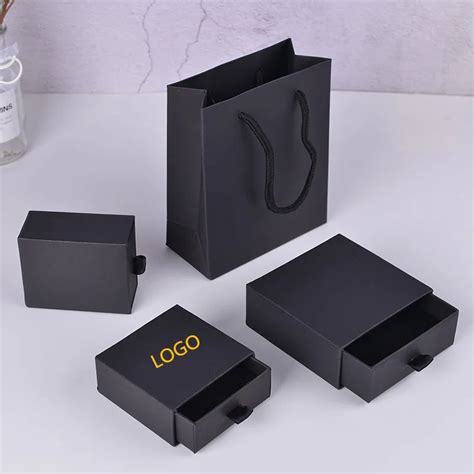 Wholesale 100pcs/lot Custom Black Jewelry gift boxes drawer boxes with foil color logo Packaging ...