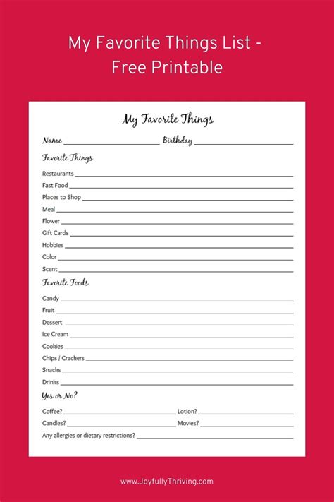 Printable Employee Favorite Things List - 2023 Calendar Printable