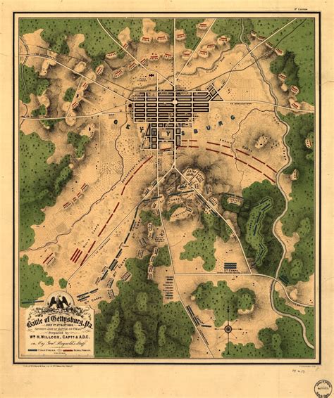 Map of the American Civil War battle of Gettysburg, Pennsylvania ...