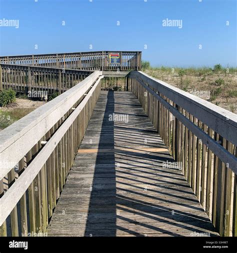 July, 2021, walkway to the beach from Ventnor City Boardwalk, Ventnor City, New Jersey, United ...