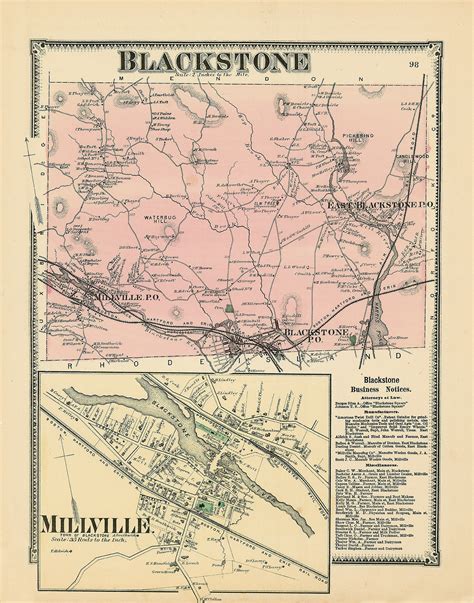 Town of BLACKSTONE Massachusetts 1870 Map - Etsy